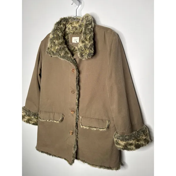 Vintage 2000s J.Jill Brown Faux Fur Lined Coat Jacket Size L - Image 13