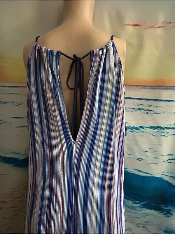 Caramela Striped Halter Maxi Dress in Blue White & Red MD - Image 11