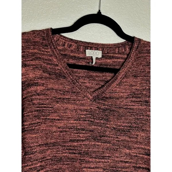 LOGO By Lori Goldstein Tunic Sweater L Heathered Red‎ Black Pockets Cozy Warm Cabin - Image 13