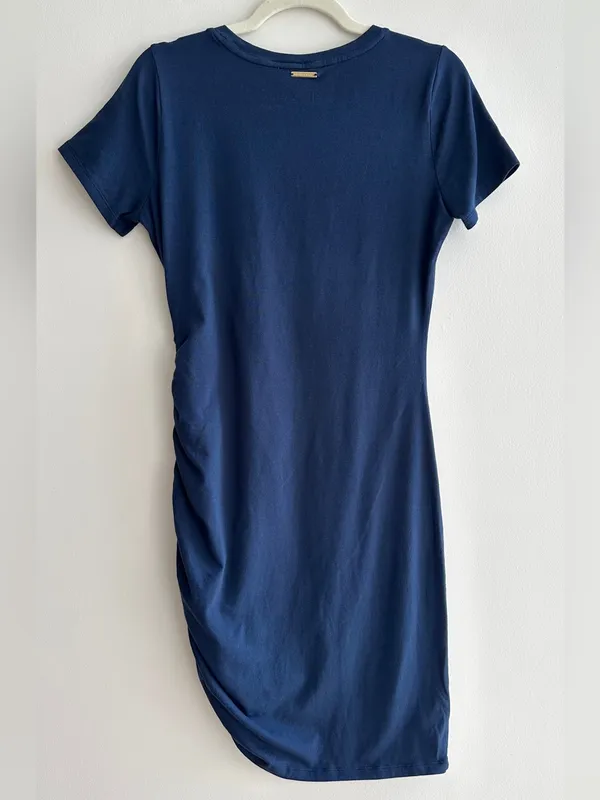 MICHAEL Michael Kors Navy Blue Ruched Cinched Casual Dress, Size Medium - Image 14