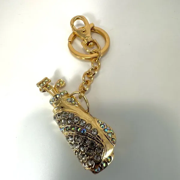 Gold tone rhinestone gold bag key chain purse clip - Image 2