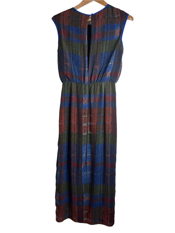 Anthropologie HD in Paris Andaz Plaid Maxi Chiffon Dress Cinched Waist size 4 - Image 3