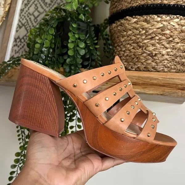 Vince Camuto Charmie Chunky Heel Platform Sandals Tan Size 9 - Image 3