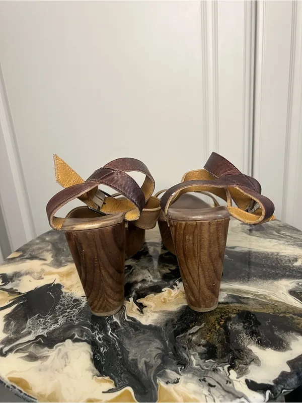 BED|STÜ Sophie Leather Wooden Platform Heeled Sandals - Image 11