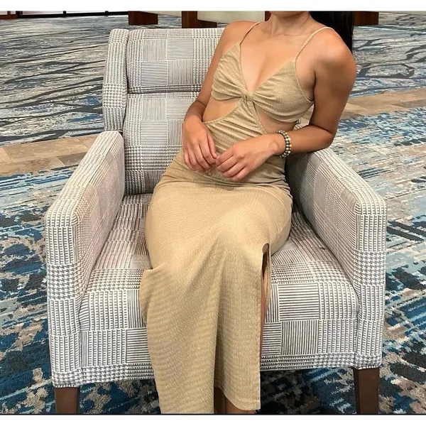 Shein Serita Inspired Textured Sand Woven Knit Midriff Cut Outs Maxi Dress XS - Image 2