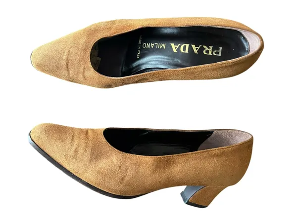 Prada Women’s Vintage Y2K Brown Suede Block Closed Toe Heels Size 37 1/2 - Image 2