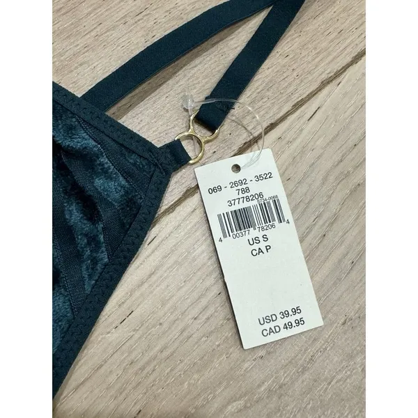 NWT Aerie Velvet Stripe Sexy Holiday Triangle Bralette Deep Forest Green Size‎ S - Image 4