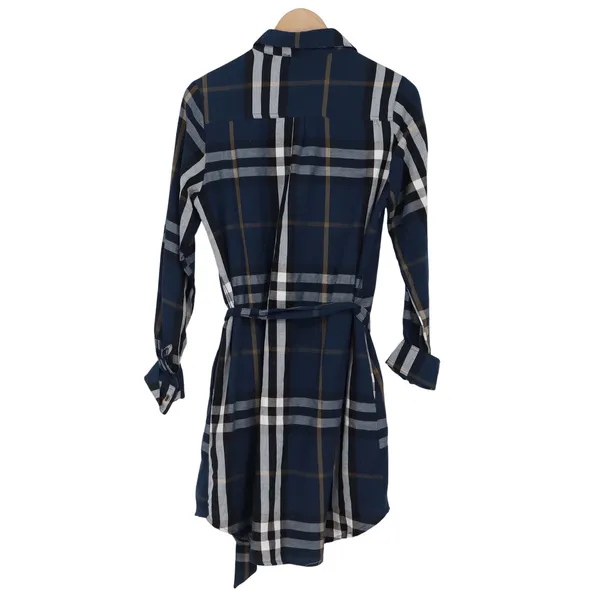 Duffield Lane Shirt Dress Womens M Navy Plaid Belted Button Down Excellent - Image 4