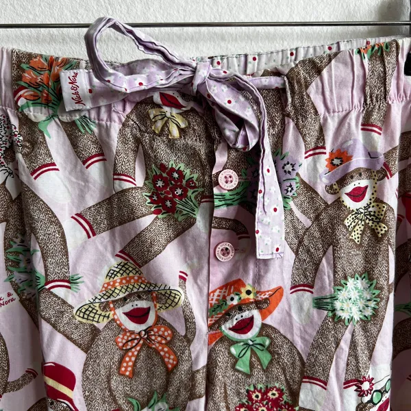 Nick &‎ Nora Pajama Pants Short Sock Monkey Lounge Wear PJ Bottoms Small - Image 2