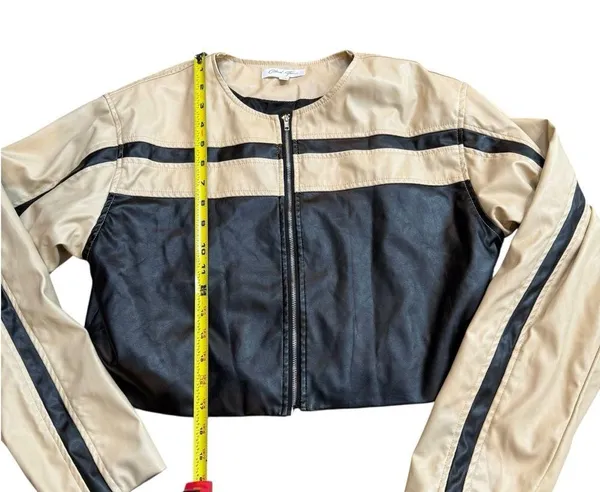 Lane 201 Cloud Ten Women’s Size M Cropped Racer Jacket Black Tan Faux Leather Moto Baddie - Image 12