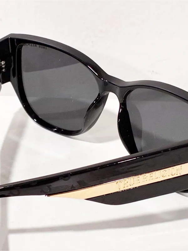 TRUE RELIGION Cat Eye Sunglasses Acetate Black Gold Embossed - Image 4