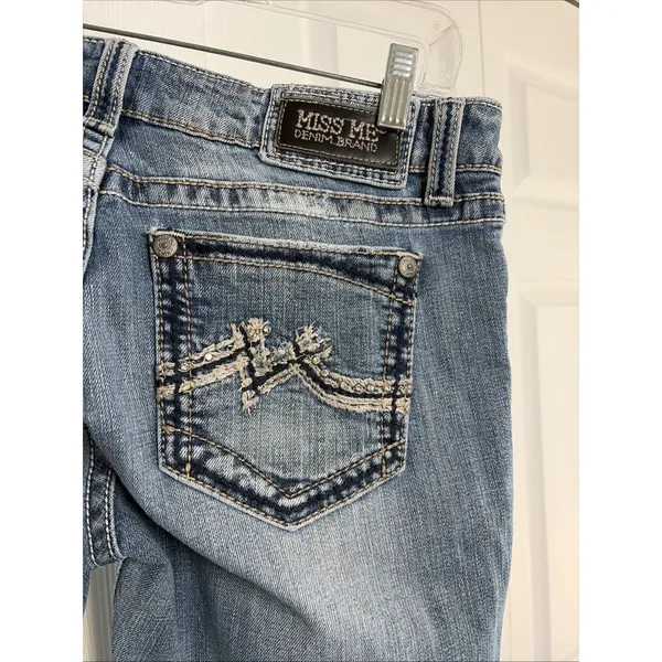 Miss Me Bootcut Jeans Womens 32 Blue Embellished Wing Pocket Stretch - Image 3