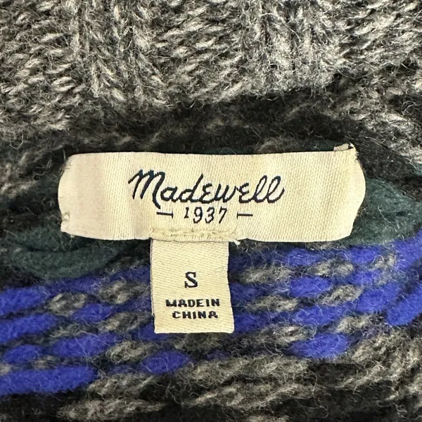 Madewell Fair Isle Geometric Turtleneck Sweater Grey Blue Merino Wool Size S - Image 5