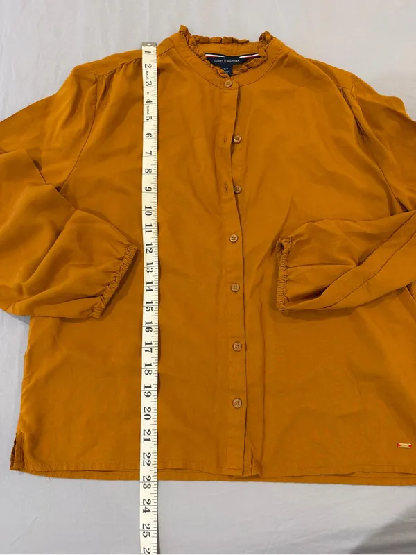 Tommy Hilfiger mustard yellow button down blouse in S - Image 3