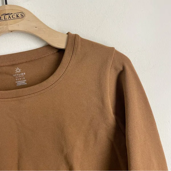 Aerie OFFLINE Cropped Long Sleeve Athletic Top Brown M - Image 3