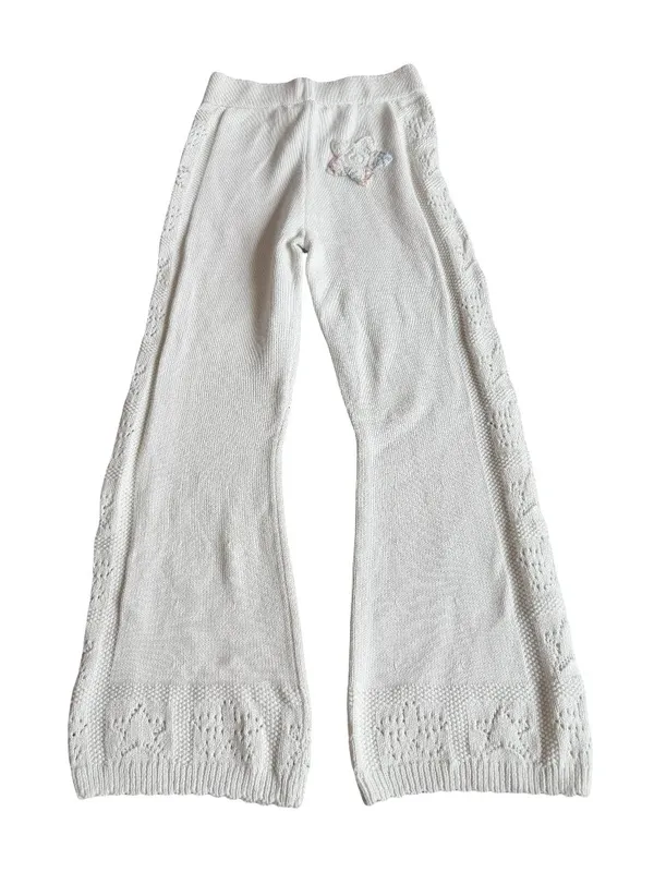 LoveShackFancy White Toro Crochet Flare Pants Wide Leg Pointelle X-Small Women's - Image 8