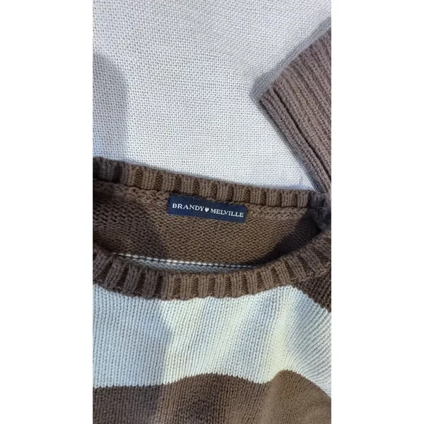 Brandy Melville Brianna Cotton Thick Stripe Sweater Navy Brown White One Size OS - Image 3