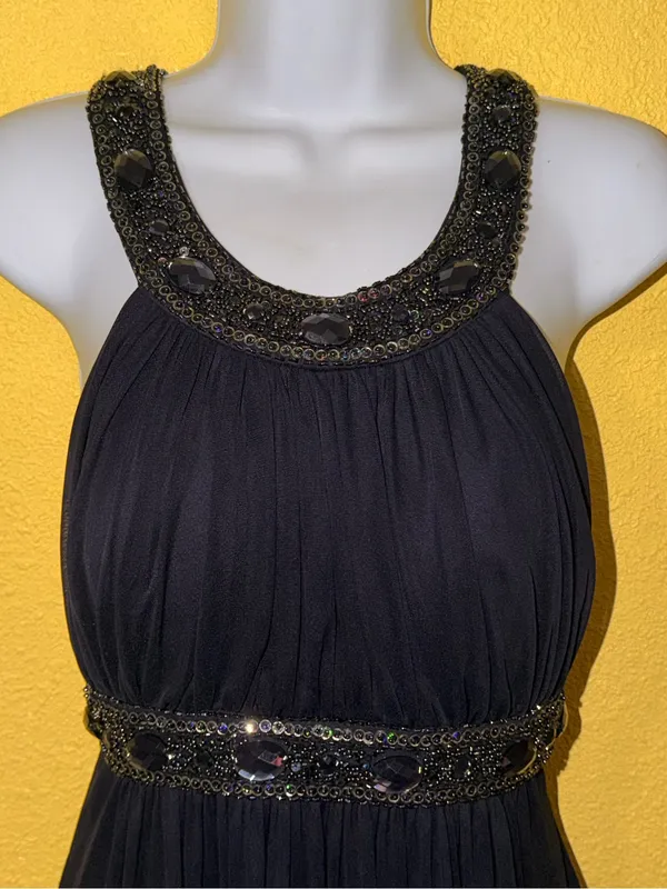 Xscape Black Halter Maxi Dress with Beaded Waist - Image 6