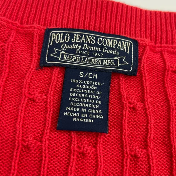 Polo Ralph Lauren Y2k‎ cable Red V-Neck Sweater embroidered initial sz S - Image 3