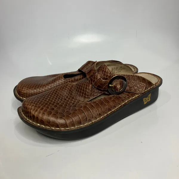 Alegria‎ classic slip on clogs brown croc embossed leather women's size 39 - Image 3