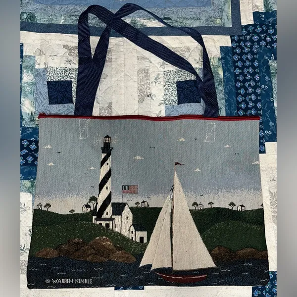 Handmade 16.5”x12” Tote Bag Tapestry Warren Kimble "Coastal Breeze" Placemats - Image 4