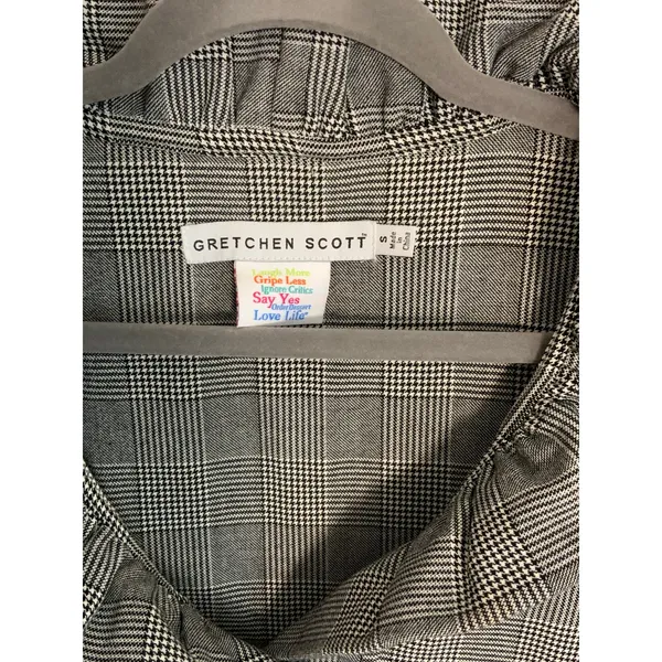 Gretchen Scott Ruff Neck Wall Street plaid‎ dress size small - Image 4