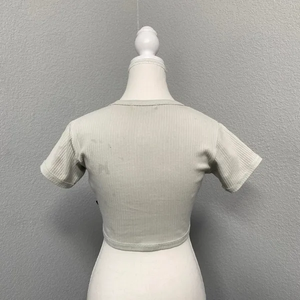 Vans Sage Green Ribbed Front Seam Short Sleeve Crop Top Grunge Alt Mallgoth - Image 4
