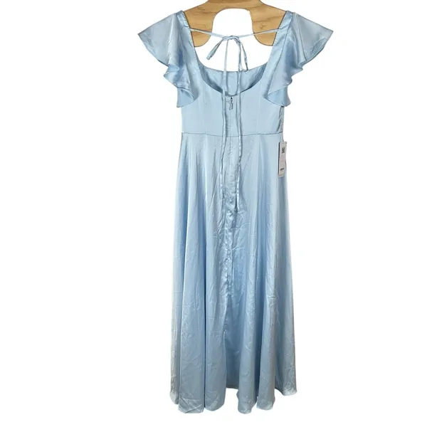 NEW Azazie Bondi Bridesmaid Dress Womens Sz A10 Sky Blue Satin Formal Maxi Slit - Image 5