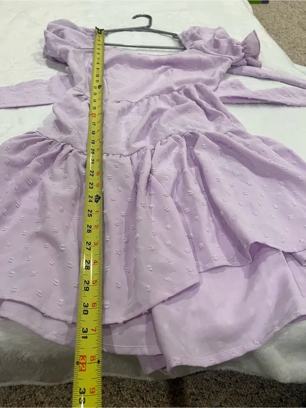SHEIN Lilac Purple Swiss Dot Tie-Back Puff Sleeve Mini Dress Size XS - Image 6