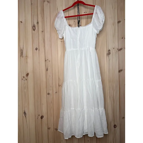 Lulus Darling Concept White Tiered Tie-Front Puff Sleeve Dress Classy Medium - Image 7