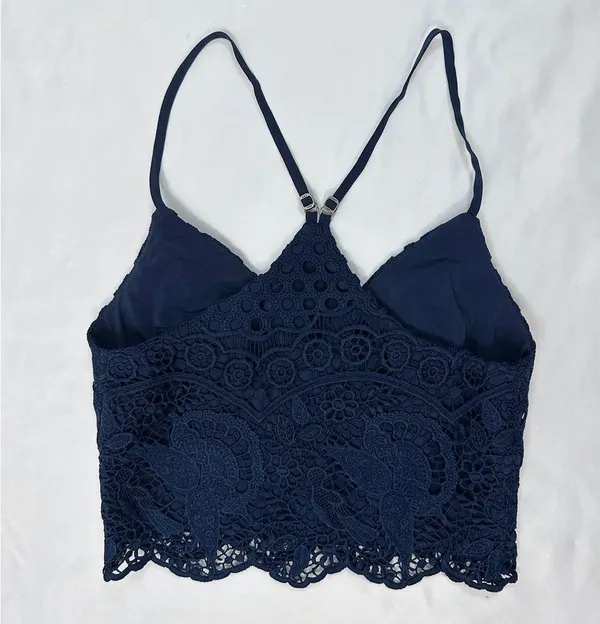 Abercrombie Crochet Lace Racerback Crop Tank - Navy - XS - Image 3