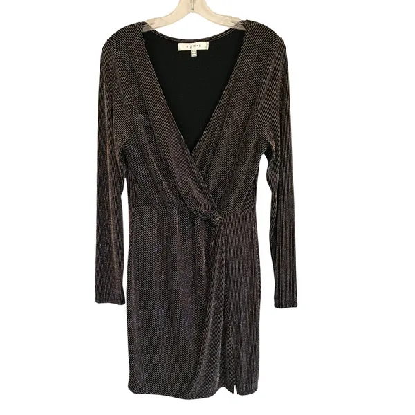ROW-A‎ Metallic Pinstripe Faux Wrap Mini Dress Black Gold XXL Party Cocktail - Image 2
