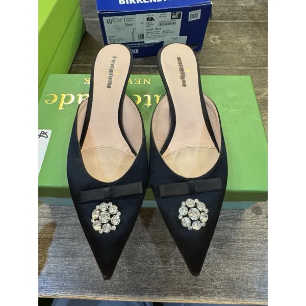 Kate Spade Darlene Black‎ Satin Kitten Heel Mule Pointed Toe Size 7 - Image 3