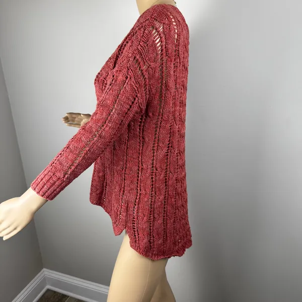 Red/Orange Crochet Knit Sweater Women's Open Weave Boat Neck 3/4 Sleeve‎ - Image 4