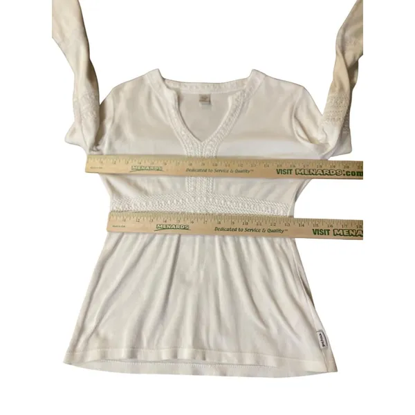 Vintage Prana Cream Blouse Womens Medium Used Organic Cotton Crochet Top - Image 9