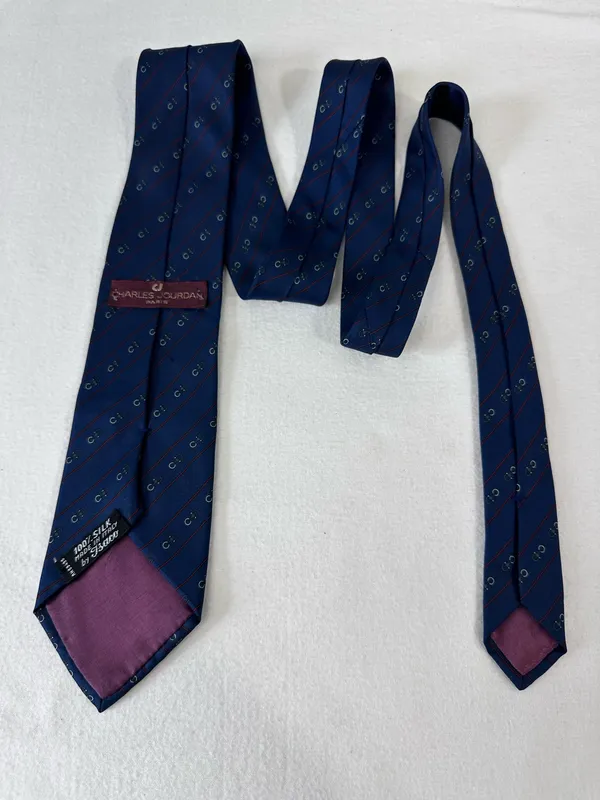 Vintage Charles Jourdan Paris Silk Tie Blue Office Luxury Designer Neck Tie - Image 5