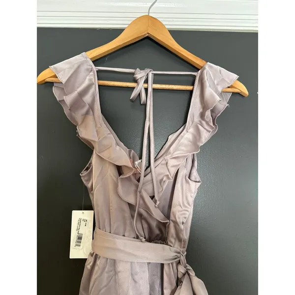 Show Me‎ Your MuMu NEW XXS Samantha Ruffle Wrap Dress Dusty Purple Luxe Satin - Image 7