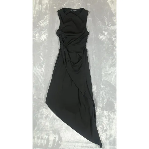 Bershka Black Asymmetric Dress Small Midi Elegant Cut Out Whimsy‎ Goth Sexy - Image 2