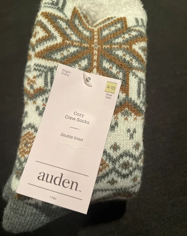 NWT Auden Snowflake Geo Double Lined Cozy Crew Sock In Ivory/Toffee/Heather Gray - Image 5