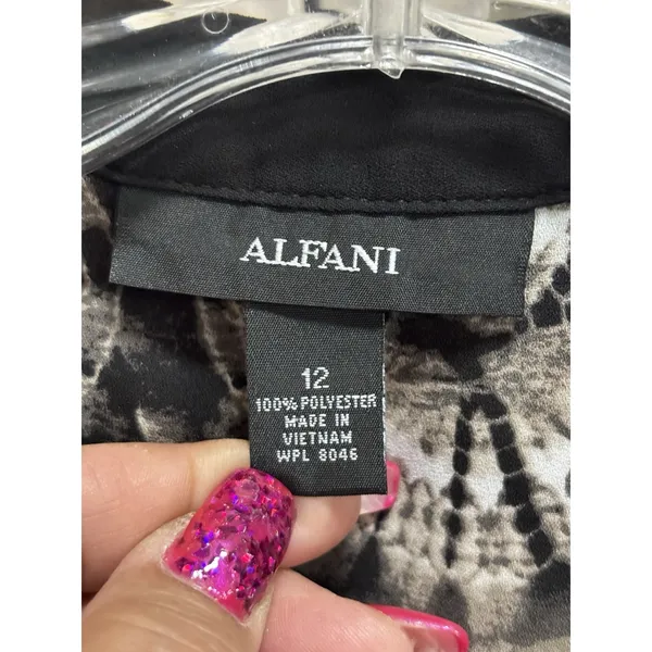 Alfani Blk/Gray Tie‎ Dye/Dots Chiffon Sleeveless Button Up Blouse Size 12 Boho - Image 2