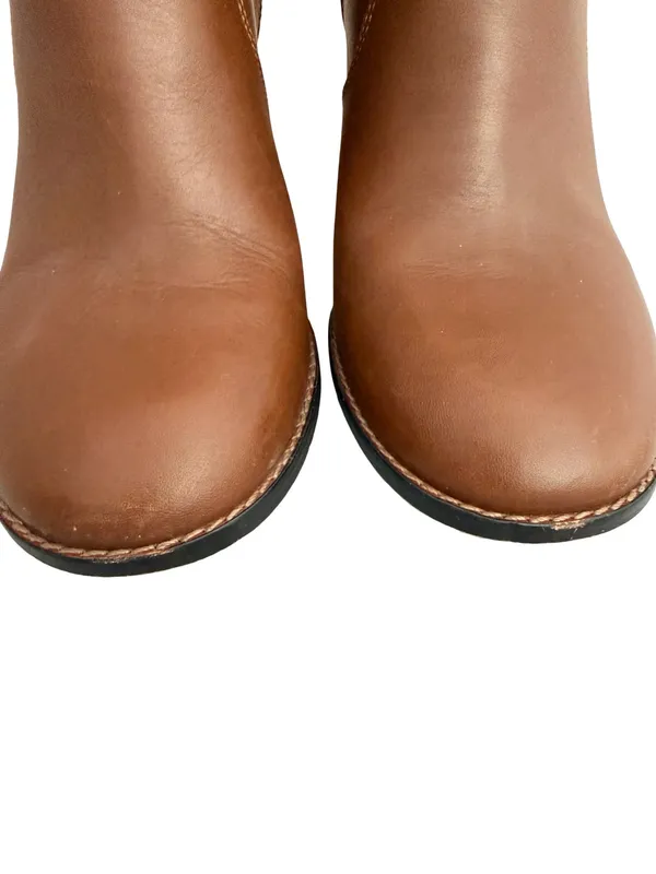 Coach Saddle Tan Leather Moto Buckle Heeled Ankle Booties Biker Size 8.5 Women's - Image 10