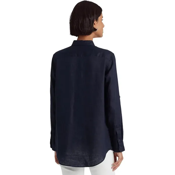 Lauren Ralph Lauren Navy Blue 100% Linen Roll-Tab Button Down Shirt‎ SP - Image 3