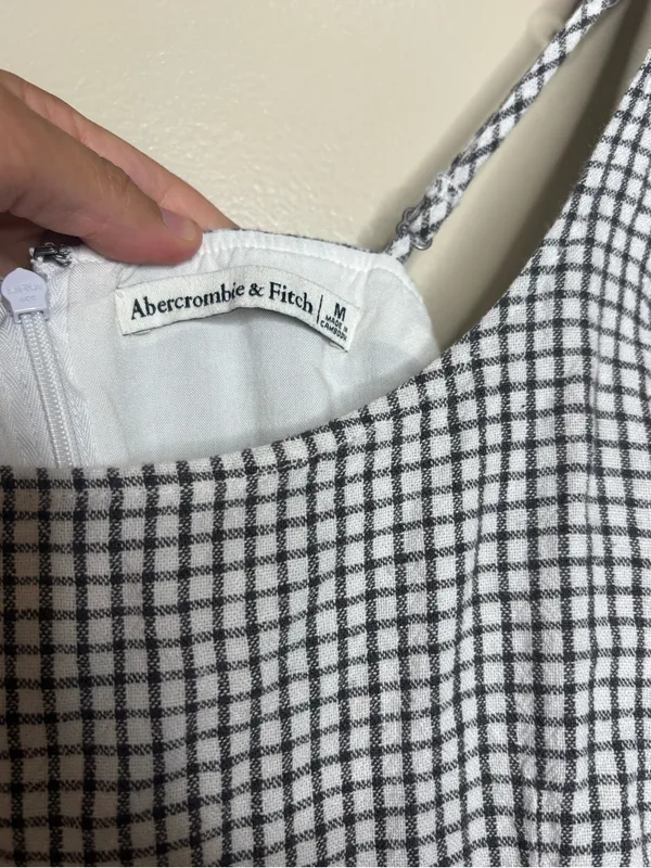Abercrombie & Fitch 90s Gingham Print Linen Blend Mini Dress - Image 7