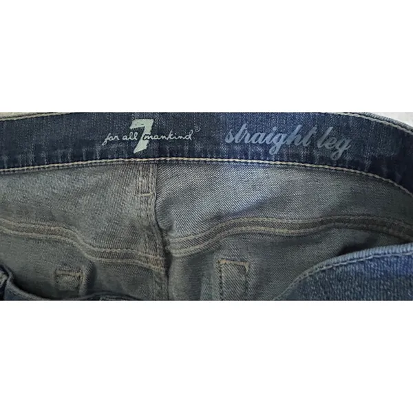 7 FOR ALL MANKIND Women's Sz‎ 30 Straight Leg Jeans Medium Blue Wash Whiskered - Image 4