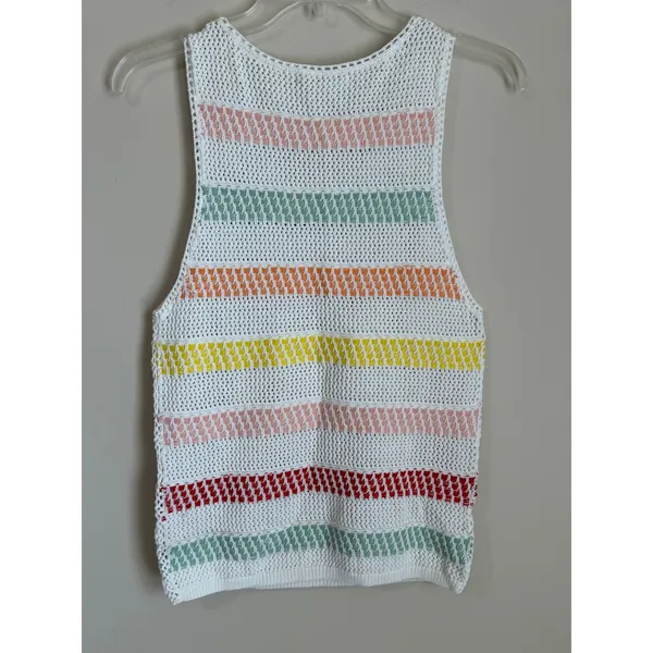 Alice + Olivia Croquet Tank Top Womens Small White Rainbow Stripe Semi Sheer - Image 3