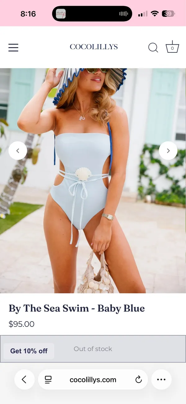 Coco Lily cut out baby blue seashell one piece swimsuit - Image 3