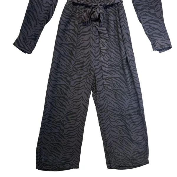 Rails Callan Charcoal Tiger Striped Belted Jumpsuit Wide Leg‎ Cropped Chic L - Image 6