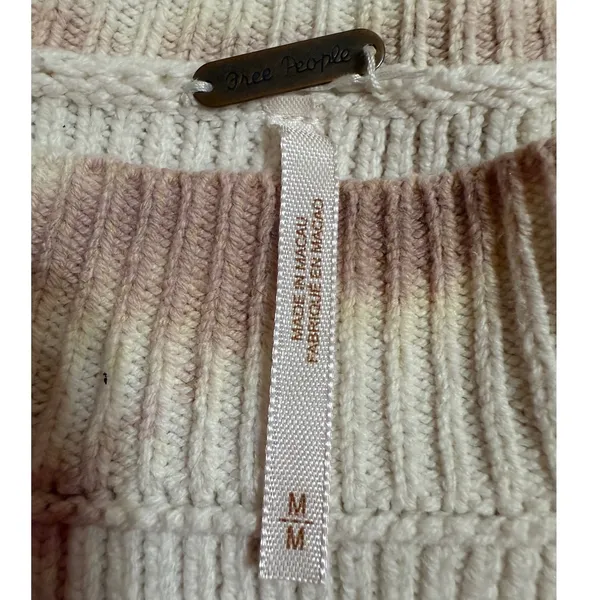 Free People Tie Dye Cropped‎ Ribbed Knit Pullover Sweater Mauve Cream Medium - Image 3