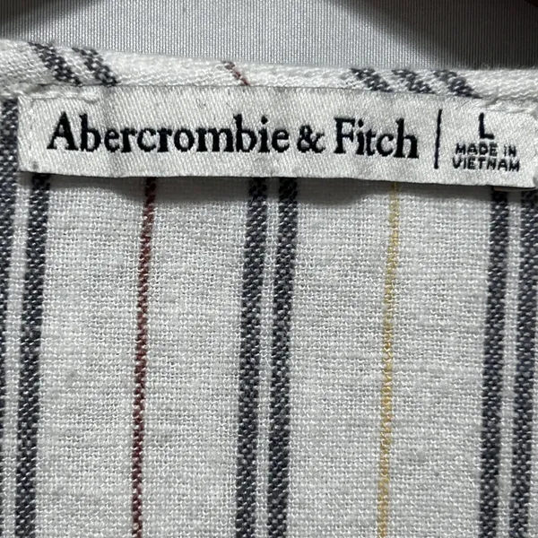 Abercrombie Women Cottagecore Coastal Tie Front Crop Top L White Striped Linen - Image 6