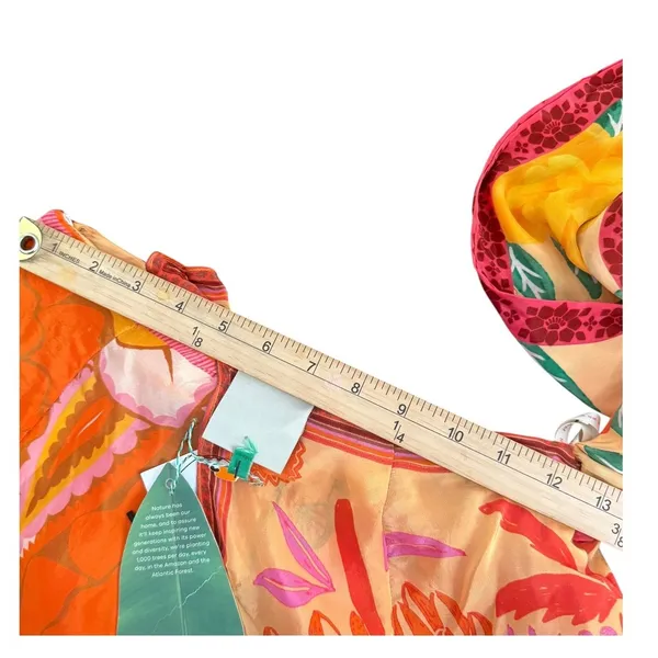 FARM Rio Tropical Print Cutout Midi Dress Womens XXS Orange Sarong NEW - Image 9